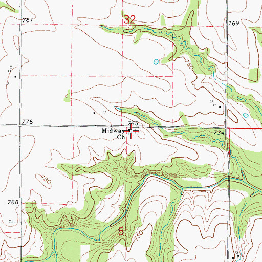 Topographic Map of Midway Church, MO
