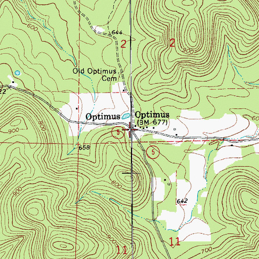 Topographic Map of Optimus, AR