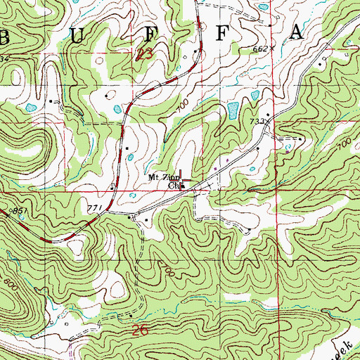 Topographic Map of Mount Zion Baptist Church, MO