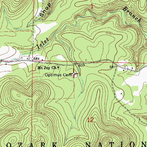 Topographic Map of Optimus Cemetery, AR