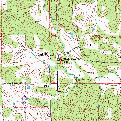 Topographic Map of Oak Forest Church, MO