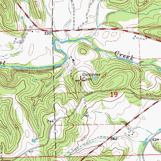 Topographic Map of Oetterer Cemetery, MO