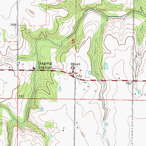Topographic Map of Olivet Church, MO