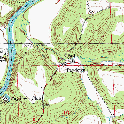 Topographic Map of Paydown, MO