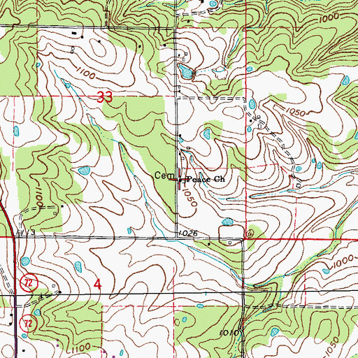 Topographic Map of Peace Church, MO