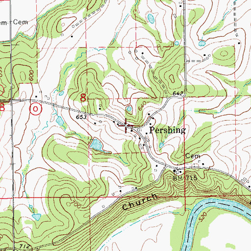 Topographic Map of Pershing, MO