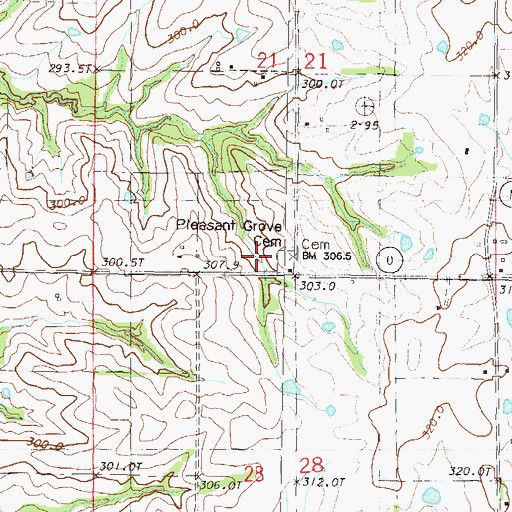 Topographic Map of Pleasant Grove School (historical), MO