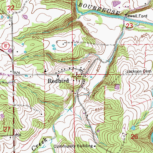 Topographic Map of Redbird, MO