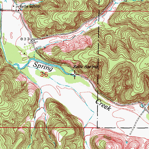 Topographic Map of Relfe Spring, MO