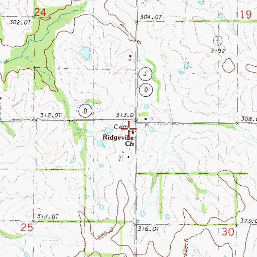 Topographic Map of Ridgeville Church, MO