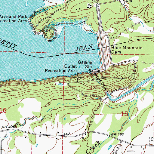 Topographic Map of Outlet Recreation Area, AR