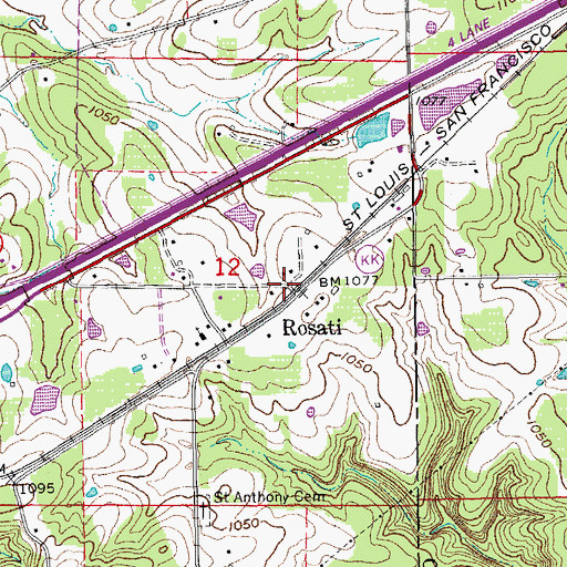 Topographic Map of Rosati, MO