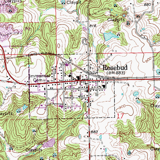 Topographic Map of Rosebud, MO