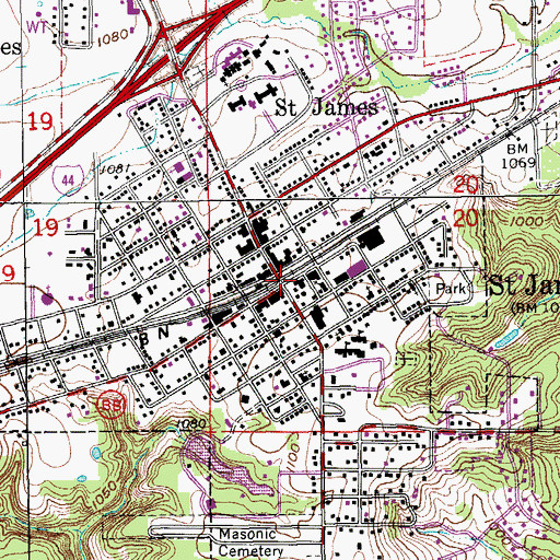 Topographic Map of Saint James, MO