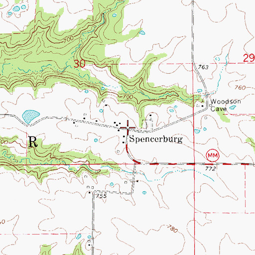 Topographic Map of Spencerburg, MO