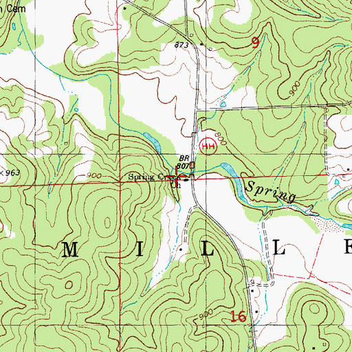 Topographic Map of Spring Creek Church, MO