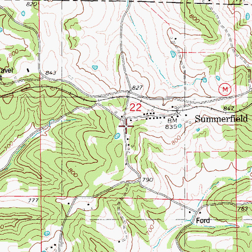 Topographic Map of Summerfield, MO