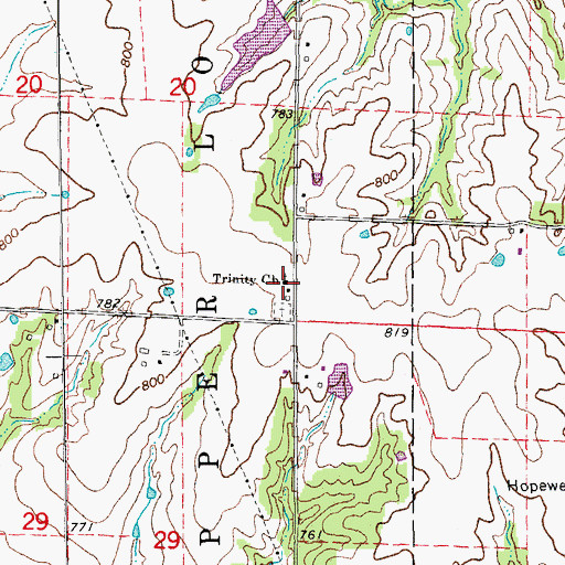 Topographic Map of Trinity Church, MO