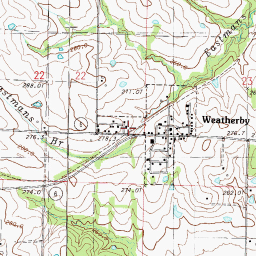 Topographic Map of Weatherby, MO