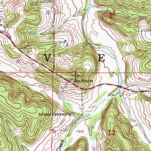 Topographic Map of Zion Church, MO