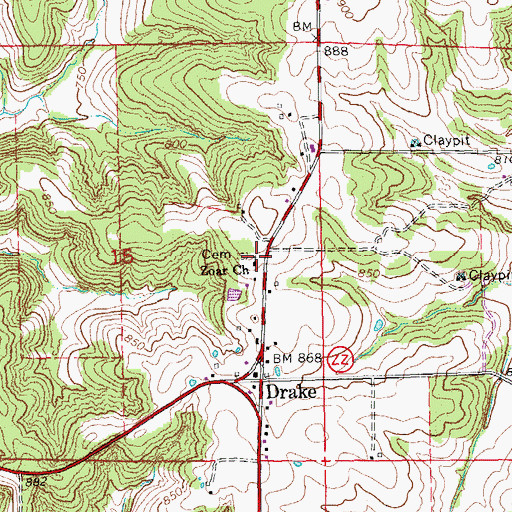 Topographic Map of Zoar Church, MO
