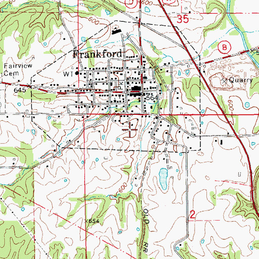 Topographic Map of Frankford, MO