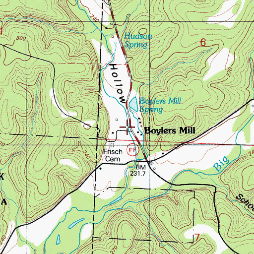 Topographic Map of Boylers Mill, MO