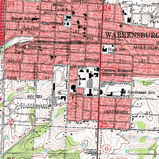 Topographic Map of University of Central Missouri, MO
