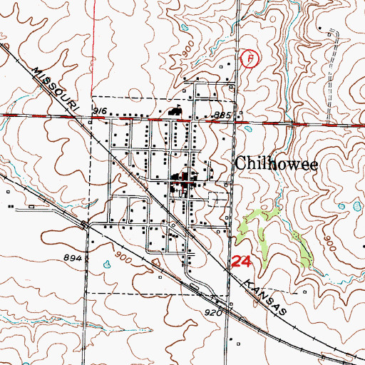 Topographic Map of Chilhowee, MO