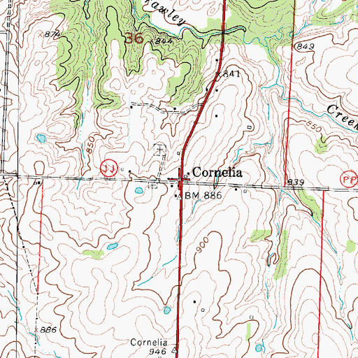 Topographic Map of Cornelia, MO