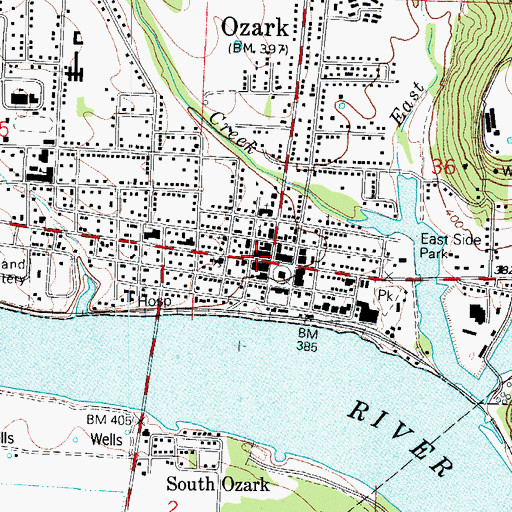 Topographic Map of Ozark, AR