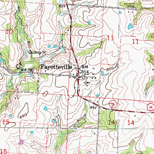 Topographic Map of Fayetteville, MO