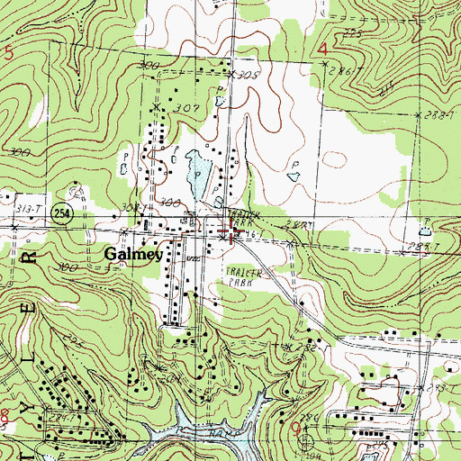 Topographic Map of Galmey, MO