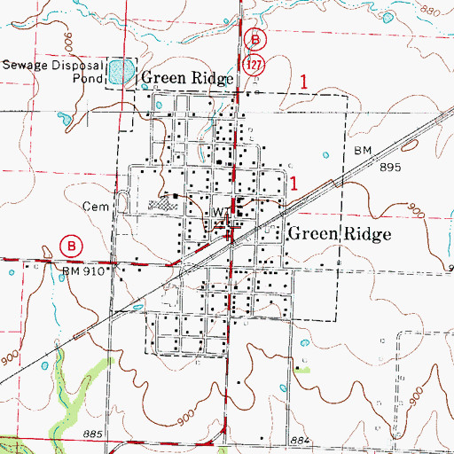 Topographic Map of Green Ridge, MO