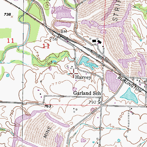 Topographic Map of Harvey, MO