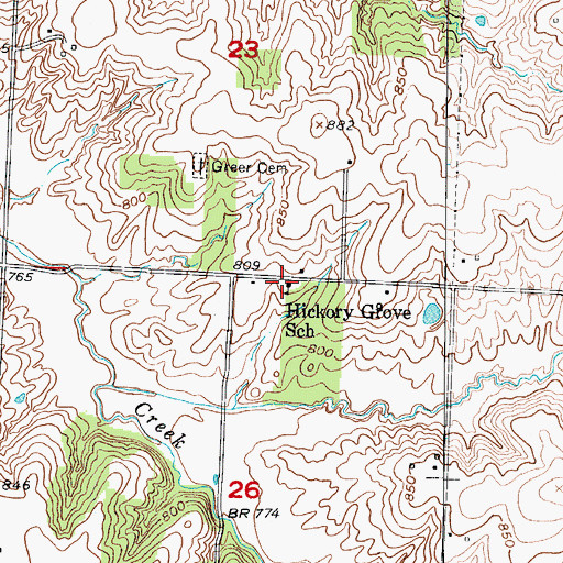 Topographic Map of Hickory Grove School (historical), MO