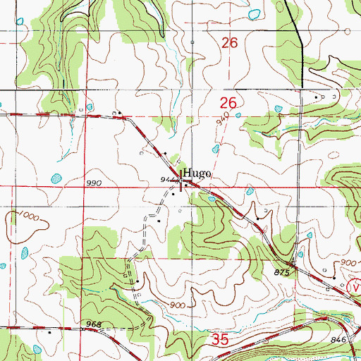 Topographic Map of Hugo, MO