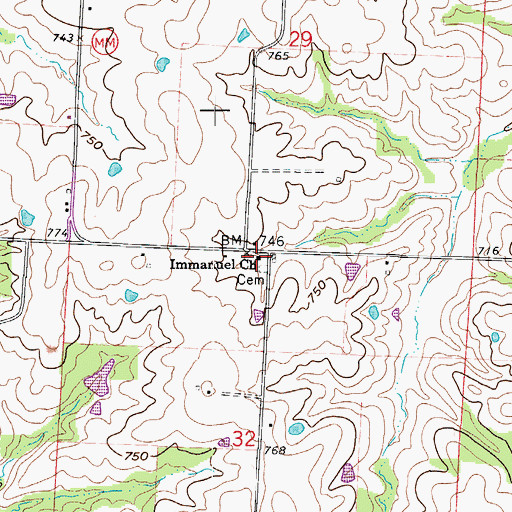 Topographic Map of Immanuel Church, MO