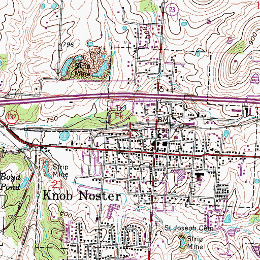 Topographic Map of Knob Noster, MO