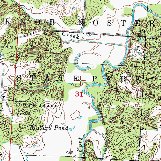 Topographic Map of Knob Noster State Park, MO