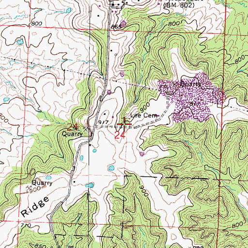 Topographic Map of Lee Cemetery, MO