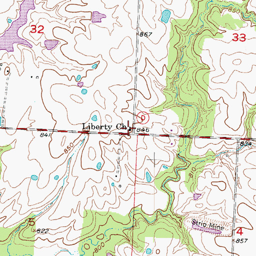Topographic Map of Liberty Church, MO