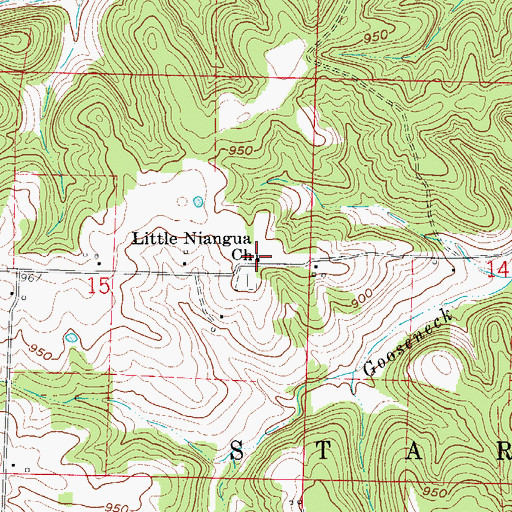 Topographic Map of Little Niangua Baptist Church, MO