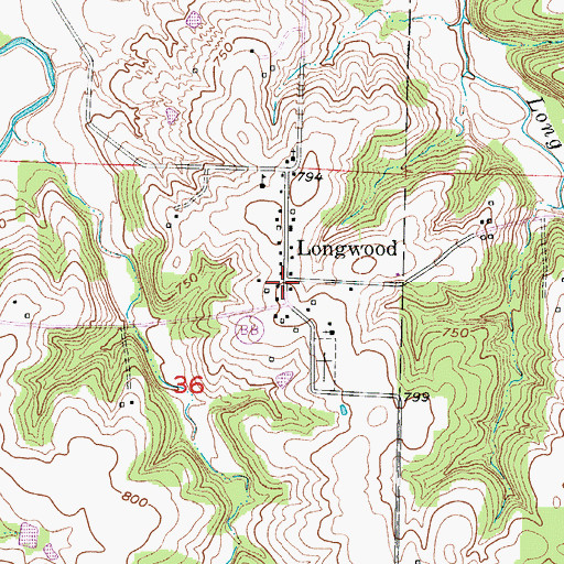 Topographic Map of Longwood, MO