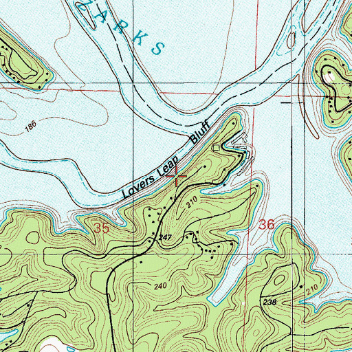 Topographic Map of Lovers Leap Bluff, MO