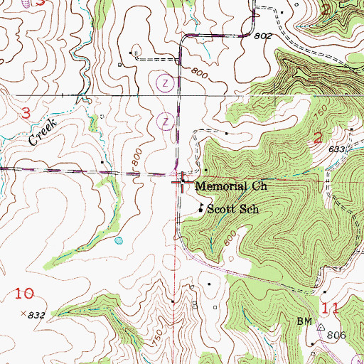Topographic Map of Memorial Church, MO