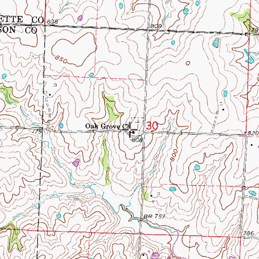 Topographic Map of Oak Grove Church, MO