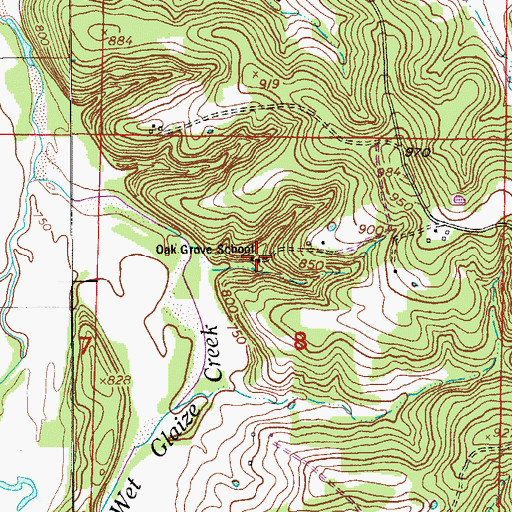 Topographic Map of Oak Grove School, MO