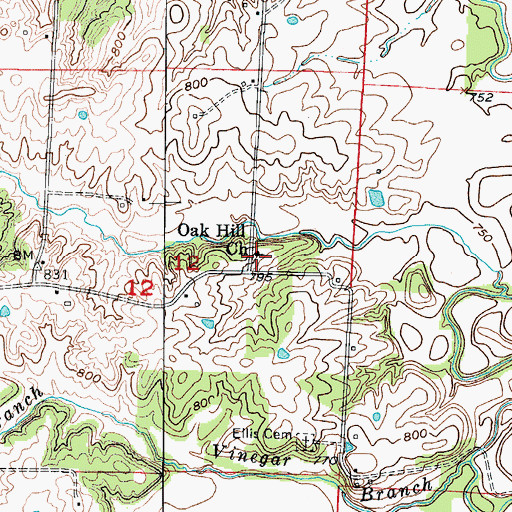 Topographic Map of Oak Hill Church, MO