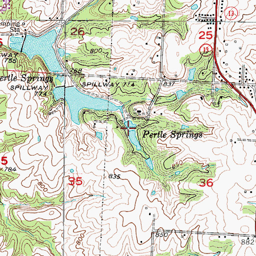 Topographic Map of Pertle Springs, MO
